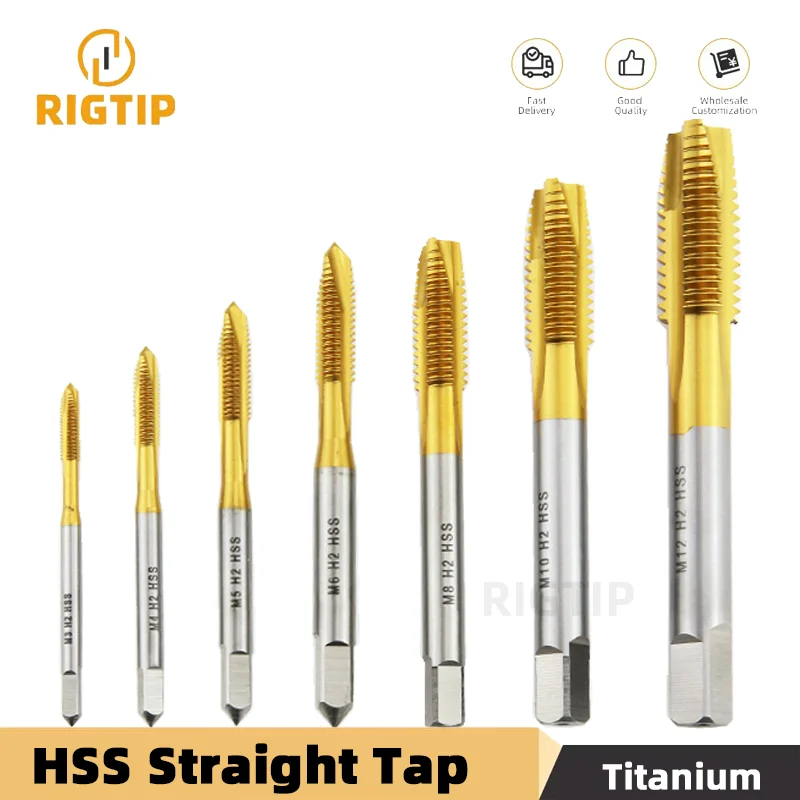 HSS Titanium Coating Screw Tap Drill Bit M2 M2.5 M3 M3.5 M4 M5 M6 M8 M10 M12 Metric Straight Flute Thread Tap Hand Tools