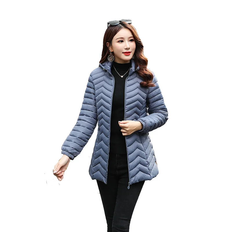 Pardessus à capuche en coton avec fermeture éclair pour femme, parka chaude, couleur unie, automne, vêtements d'extérieur Ultra légers