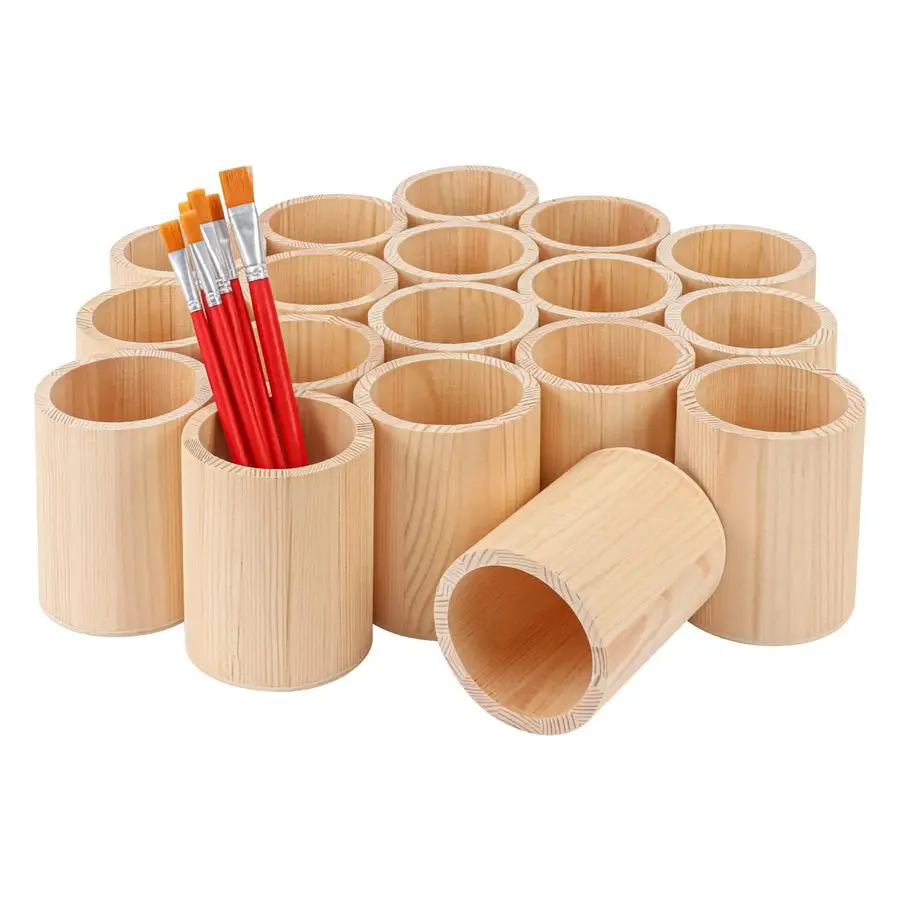 

Упаковка круглых незавершенных деревянных подставок для карандашей, 3 x 3 x 4 дюйма, деревянный подстаканник для карандашей, деревянная чашка для карандашей для стола, офиса, сделай сам