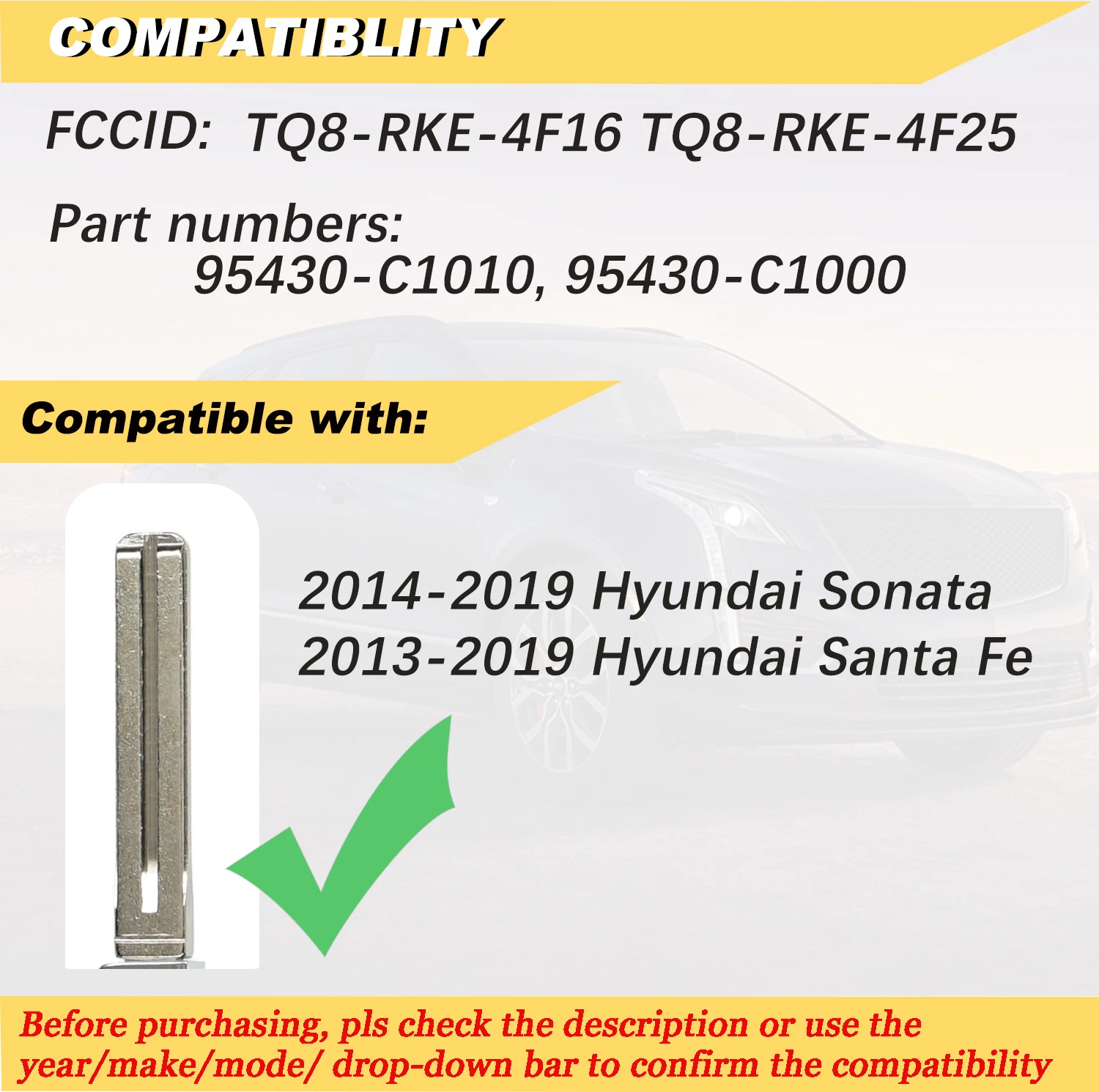 Picture 3: Replacement Key Fob Case for 2013-2019  Hyundai Sonata Santa Fe Flip Key Remote Control Key Fob Shell & Provide cutting services