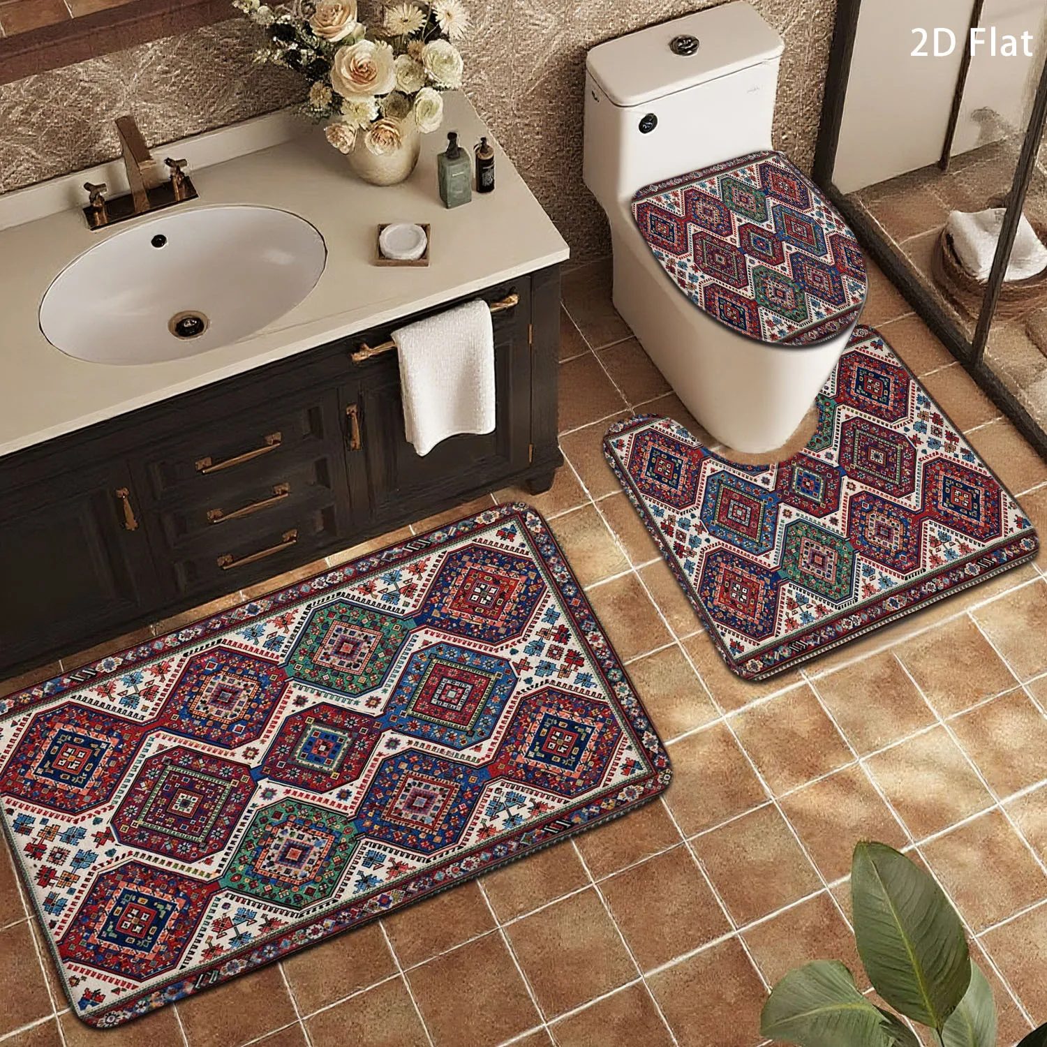 

Набор из 3-х ковриков для ванной в стиле бохо-винтаж с геометрическим узором, нескользящие, мягкие, для туалета, раковины, ванной комнаты, домашнего декора