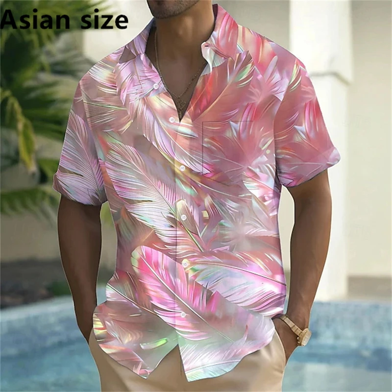 

Летняя мужская рубашка с коротким рукавом, твидная гавайская рубашка, рубашки на пуговицах, рубашки с 3D принтом, красочные перья, женская повседневная блузка