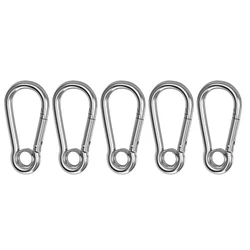 304 Stainless Steel Hook M4 M5 M6 Carabiner Eyelet Camping Climbing Secure Lock for Outdoor Sports Pack of 5
