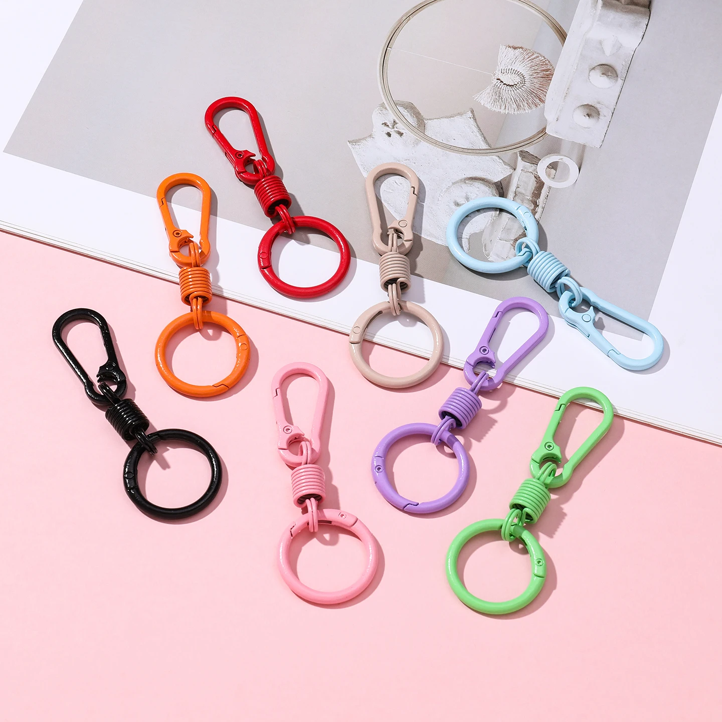 1pc Colorful Spring Keychain Cute Key Ring Holder Carabiner Buckle For DIY Jewelry Accessories Bag Pendant Gift - view 5