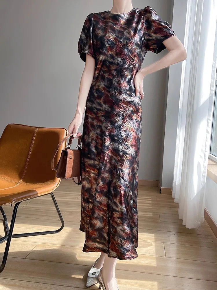 Ele Acétate Satin ort Sve Dr Golden Embelli Longueur Genou Soyeux Minceur Taille Haute A-Line Dr Summer Commute