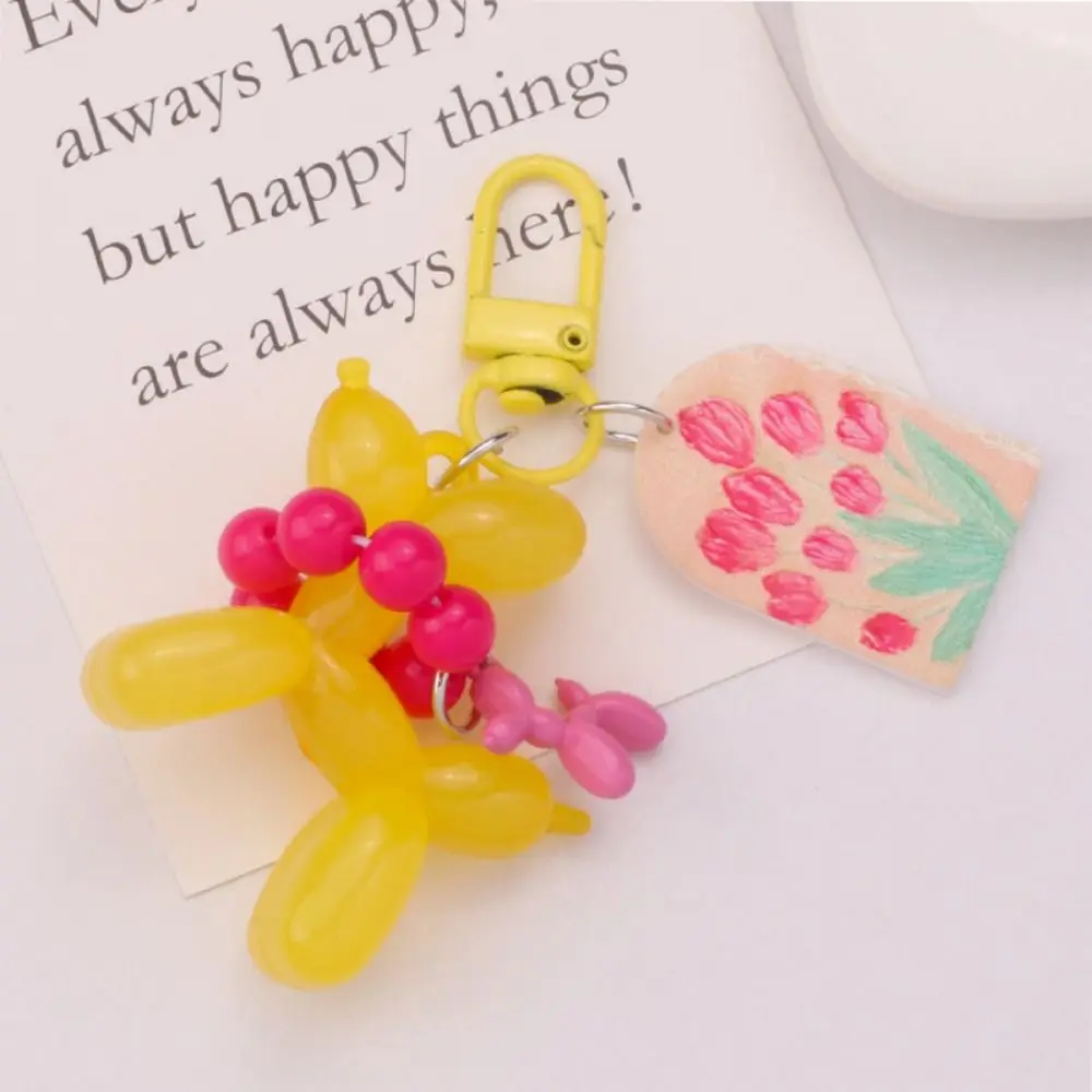 Balloon Puppy Keychain Fashion Acrylic Cute Jelly Dog Keyring Creative Dog Tulip Pendant Girls