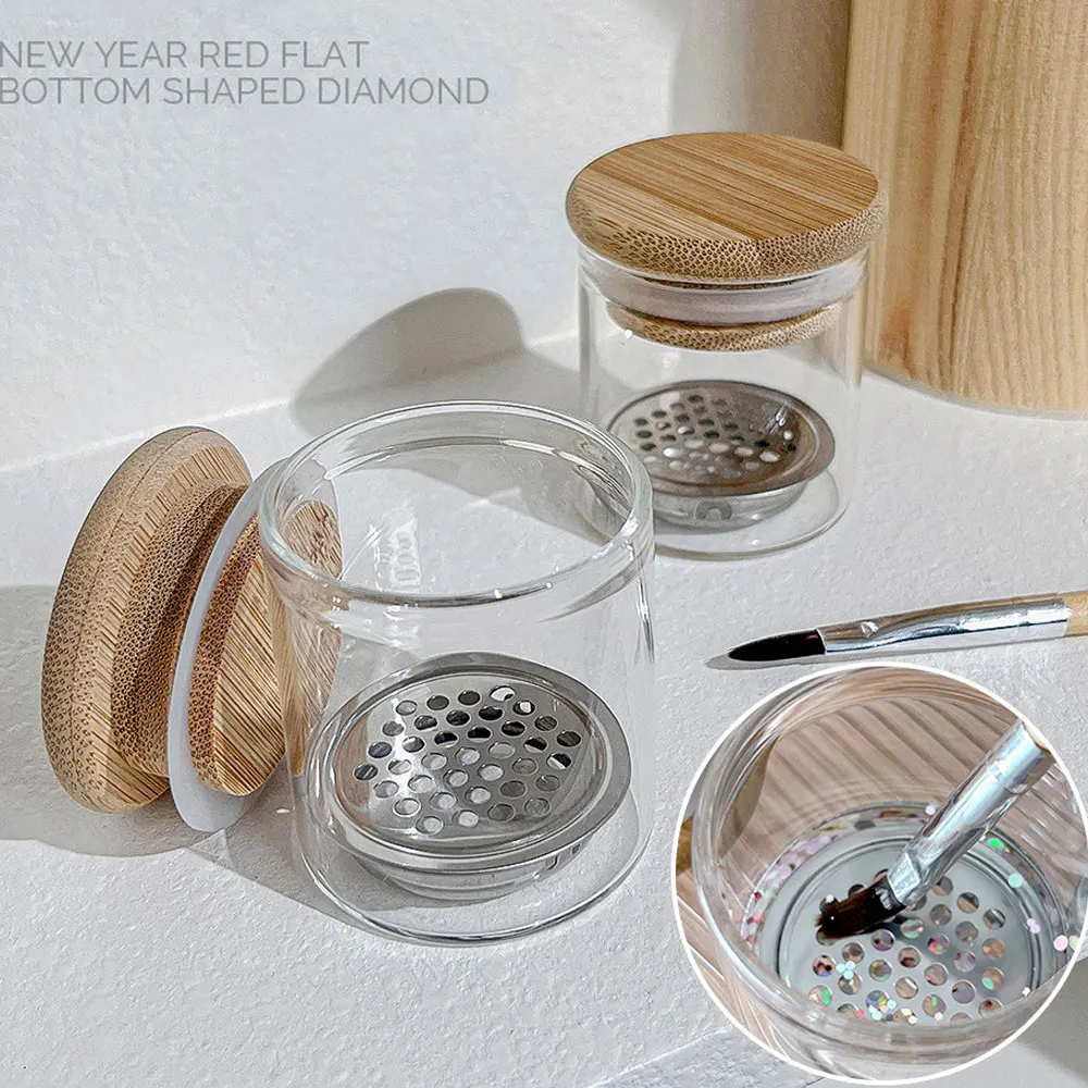 Monomer-Halter und Nagel-Glitzerpinsel, Waschbecher, Acryl-Flüssigpulver-Entfernungsbecher, Nagelwaschbecher, Dappen Dish mit Deckel und Netz*