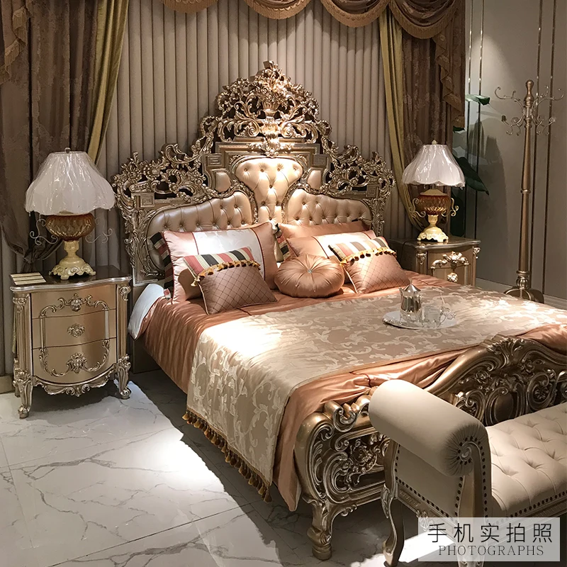 French-style furniture European-style solid wood leather bed neoclassical palace double bed high-end two-meter double bed