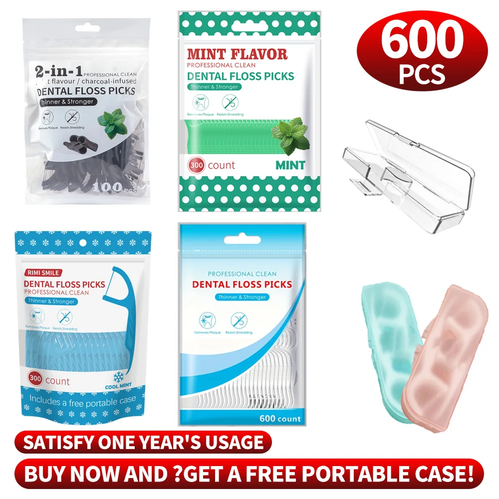 

600PCS dental floss stick, equipped with dental floss box, multiple styles to choose from, cleaning tool for interdental spaces