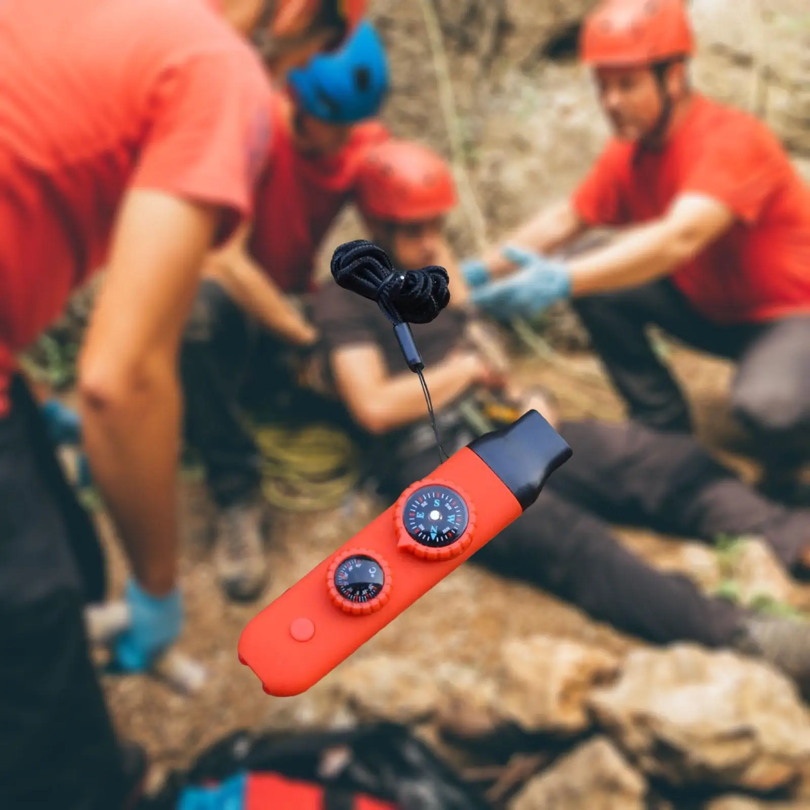 Outdoor Camping Survival Whistle Plastic Multifunctional Tool Compass Thermometer Storage for Safety