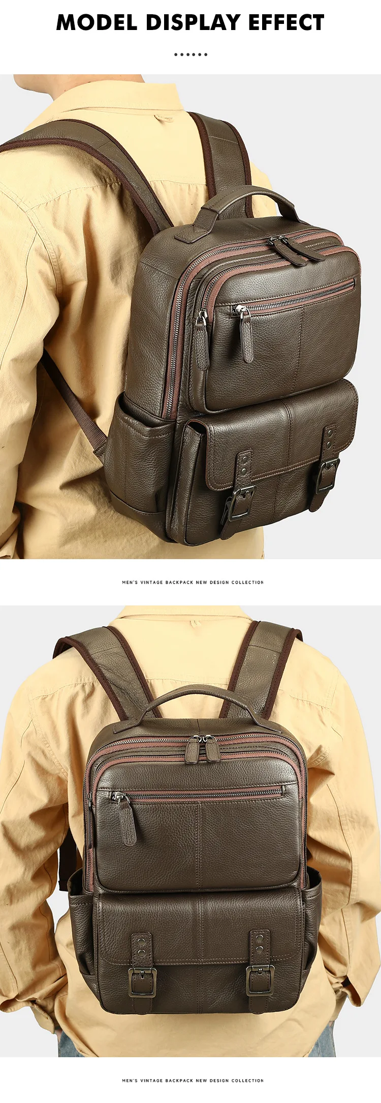 Business-Reiserucksack aus hochwertigem Rindsleder, 15-Zoll-Laptop-Rucksack für Herren – Detail 4