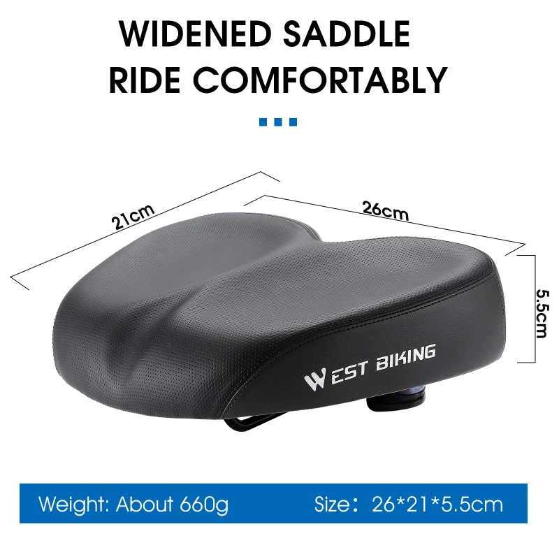 WEST BIKING Comfortable Bicycle Saddle Double Shock Absorption Commuter Cycling Seat High Elastic Widen MTB Road Bike Cushion