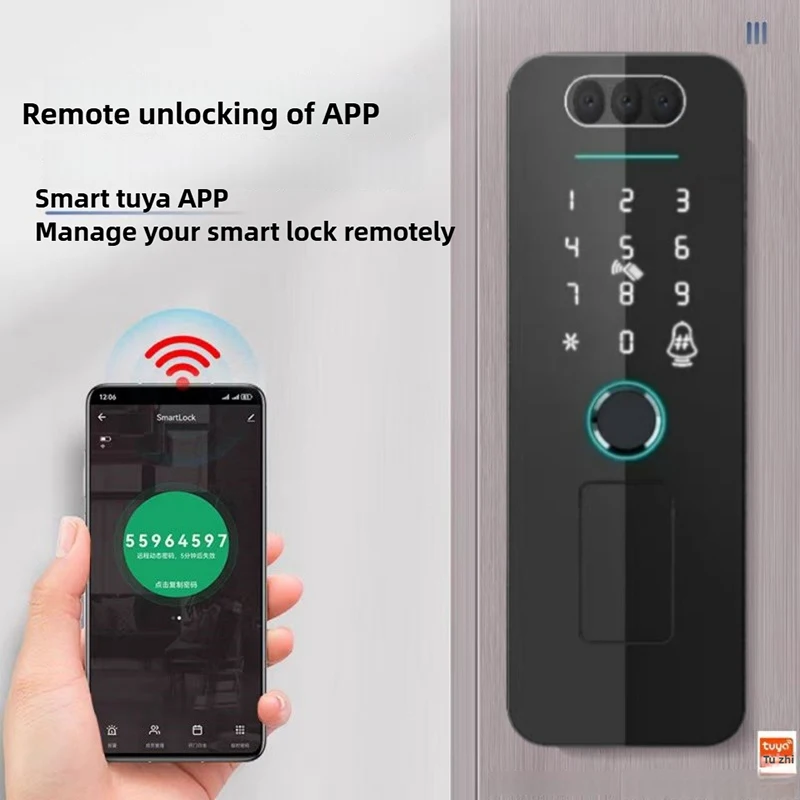 Tuya wifi smartlife 3d reconhecimento facial bloqueio inteligente à prova dwaterproof água impressão digital cartão ic senha recarregável li-bateria para portão/porta