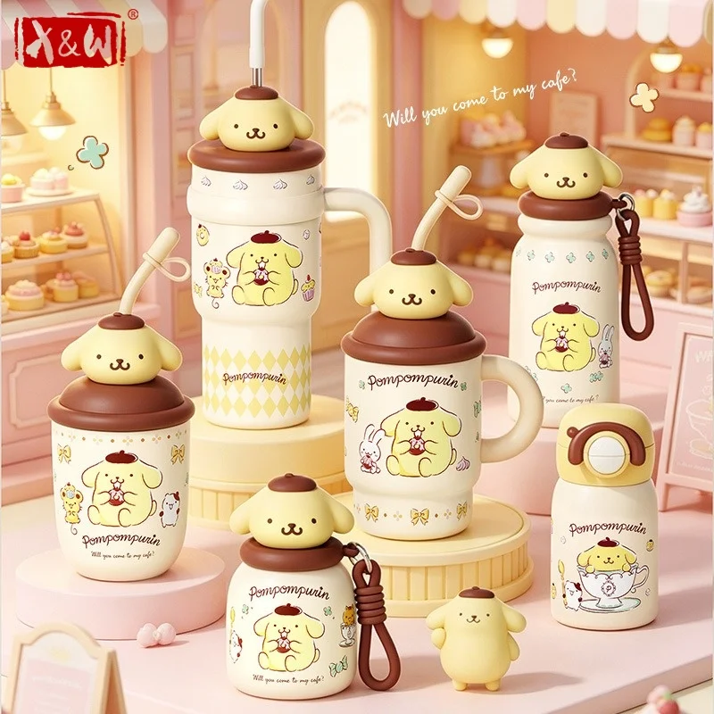 X&W Sanrio Cartoon Thermos Cup Pompompurin Vacuum Flask 316 Stainless Steel Summer Ice Tumbler Portable Children's Insulated Cup