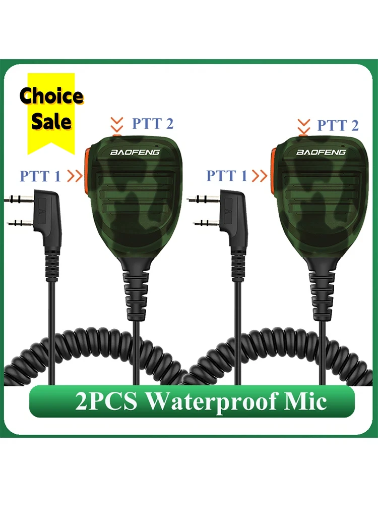 

2PCS Baofeng Walkie Talkie Speaker Mic Wholesale Waterproof PTT Microphone For UV-5RH DM-1701 UV-17 UV-K5 UV-K6 UV18 Pro Radio