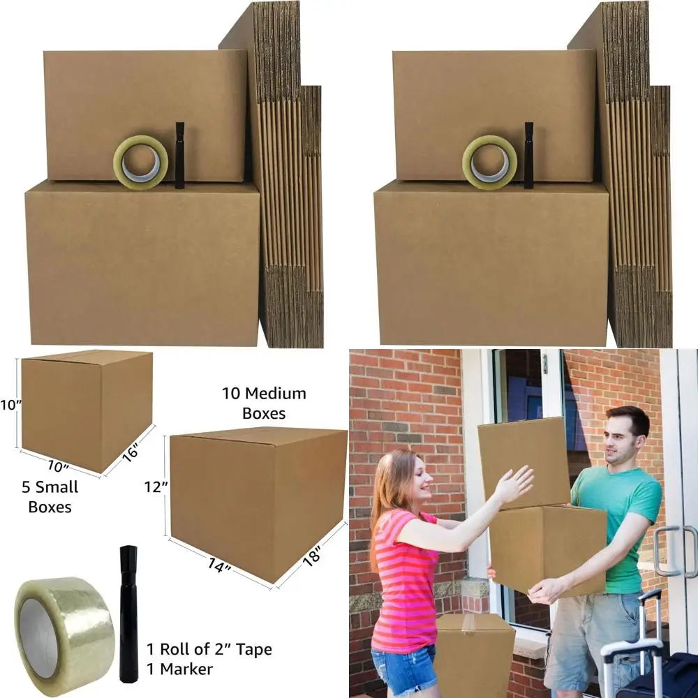 

Compact Moving Essentials Kit for 1-2 Bedrooms with Medium Boxes, Tape, and Marker