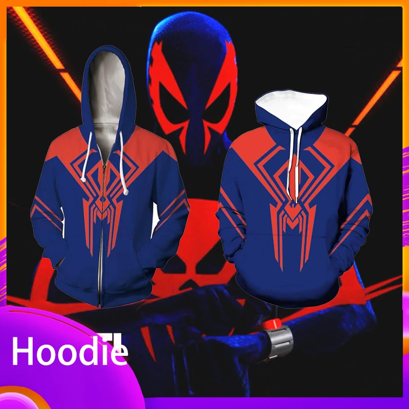 Spider Man 2099 Hoodie Miguel O'Hara Anime 3D Printing Cosplay Zipper Sweater Casual Outer Cartoon Men Clothing Sweater Top Gift