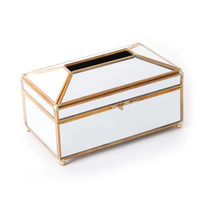 

MCGS-Luxury European Style Practical Mirror Glass Tissue Box Waterproof Paper Towel Holder Dressing Table Tray Home Decor - M
