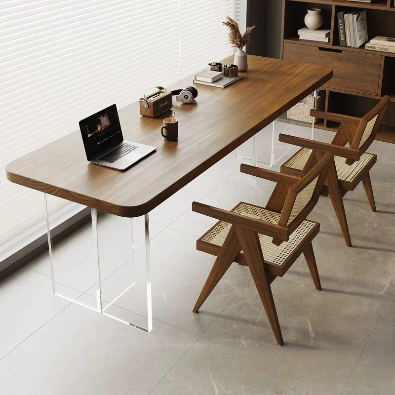 Nordic Acrylic Floating Solid Wood Desk Italian Minimalist Bedroom Computer Desk Creative Study Furniture Zwevend Bureau FYFD view 5