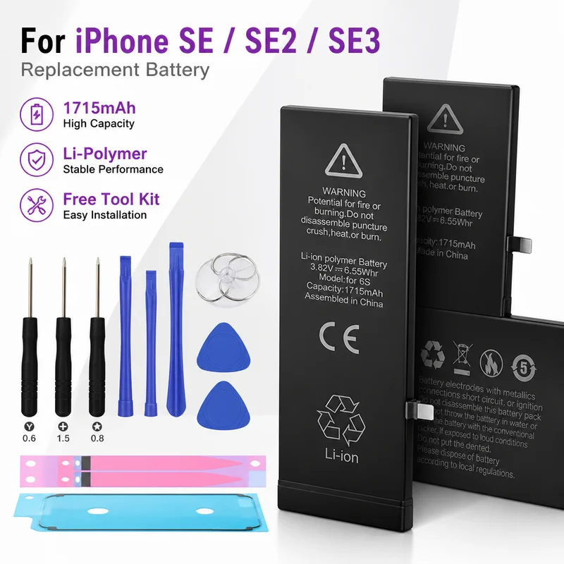 Premium Replacement Phone Battery For iPhone SE 2016 SE 2020 SE 2022 Mobile Battery With Free Tools and Sticker Repair Part