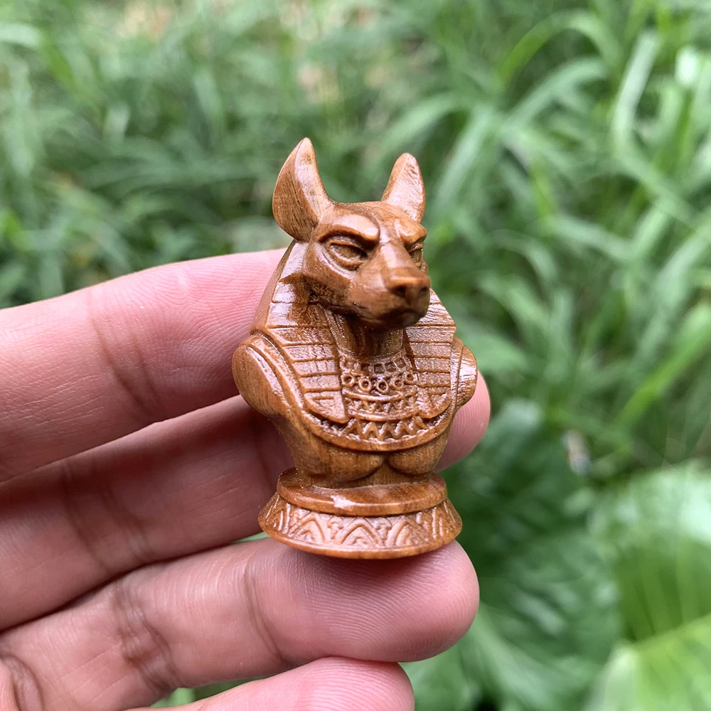 Wooden Hand-Carved Anubis Figurine Ornament, Artistic Style, Suitable for Creative Desktop Decorations, Holiday Decorations, Halloween Decorations, Christmas Decorations, Housewarming Gifts, Bedroom, Living Room, New Year Gifts