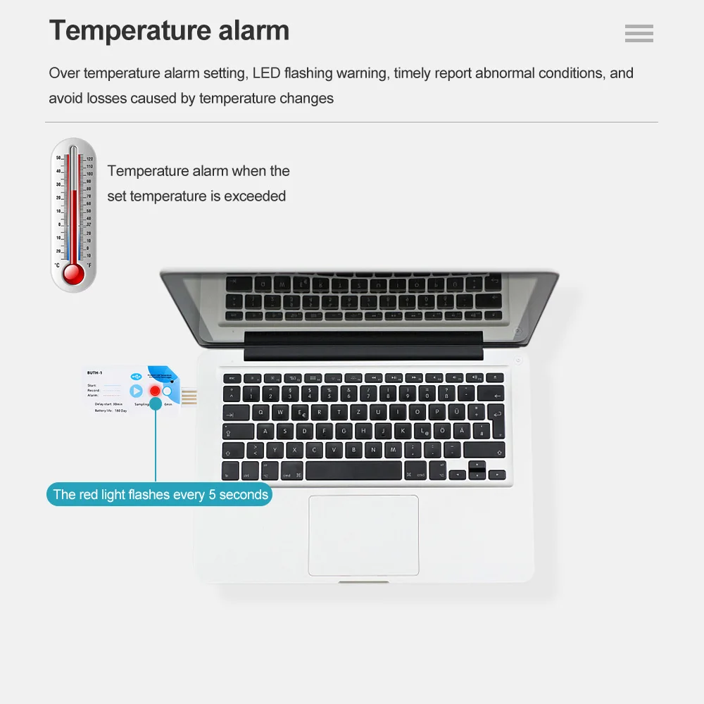 Rejestrator danych dotyczących wilgotności temperatury USB z niebieskim zębem 32000 pojemność danych jednorazowy rejestrator rejestrator danych