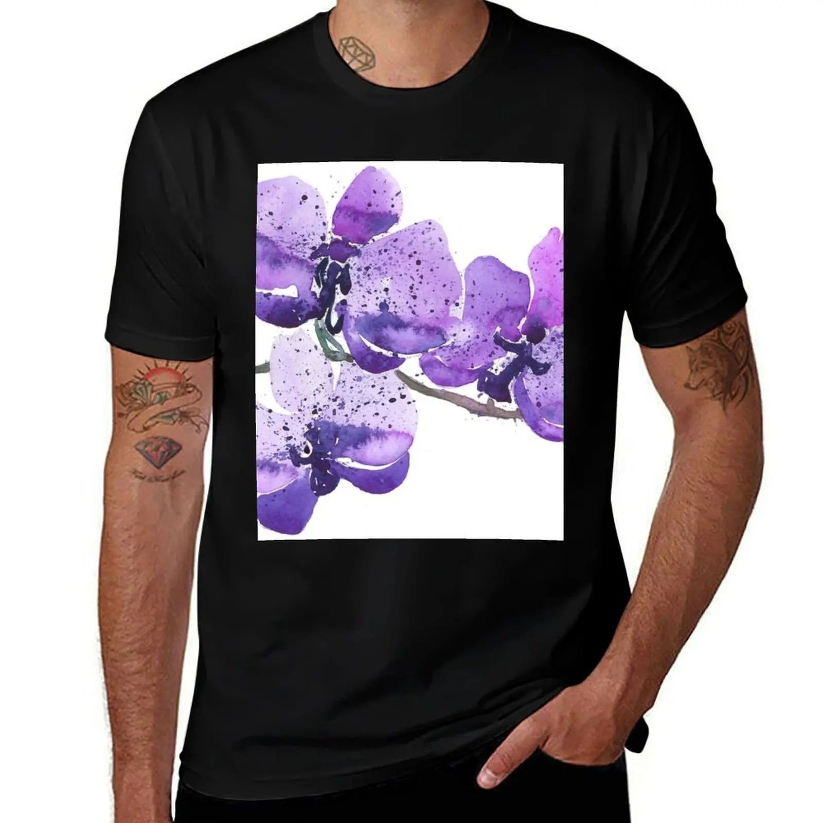 Purple Orchid Watercolor T-Shirt UV Protection Outdoor Tee Shirt T-Shirt