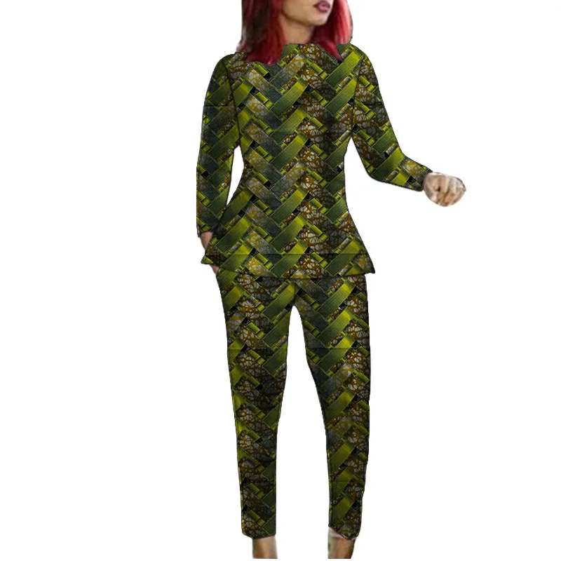 Designer Handmade Women's Groom Suit African Print Couture Costume O Neck Blouse Patch Trouser Party Wear view 3