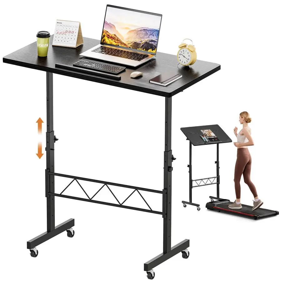 

Small Standing Desk Adjustable Height amp Tiltable Tabletop, Mobile Stand Up Desk for Laptop, Portable Computer Table for Home O