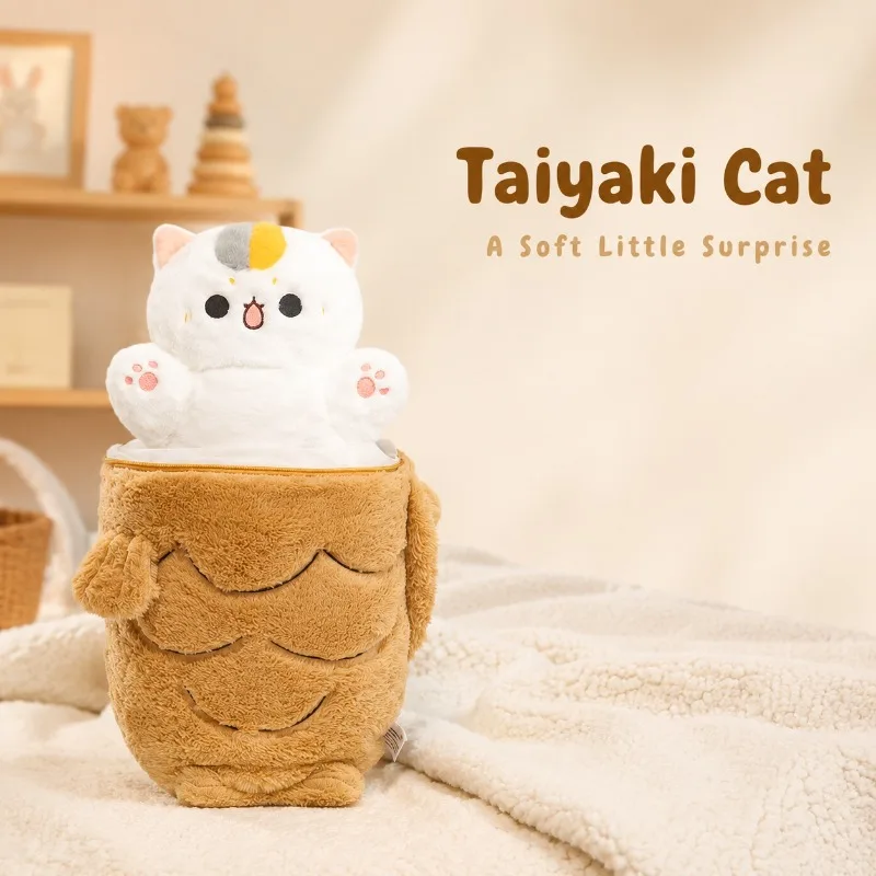 

2-in-1 Taiyaki Cat Plush Toy Reversible Soft Kawaii Stuffed Animal Removable Taiyaki Bag Cute Pillow Kids Bedtime Gift