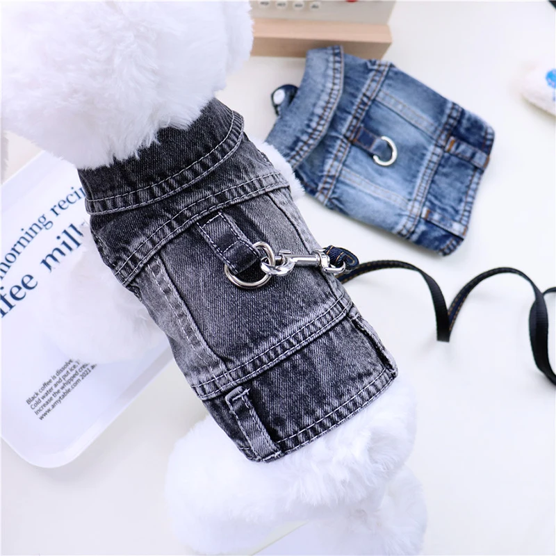 Stylish Cowboy Dog Jacket Spring Denim Dog Clothes Vest Puppy Clothing for Dogs Chihuahua Yorkies Casual Jeans Pet Coat Costumes