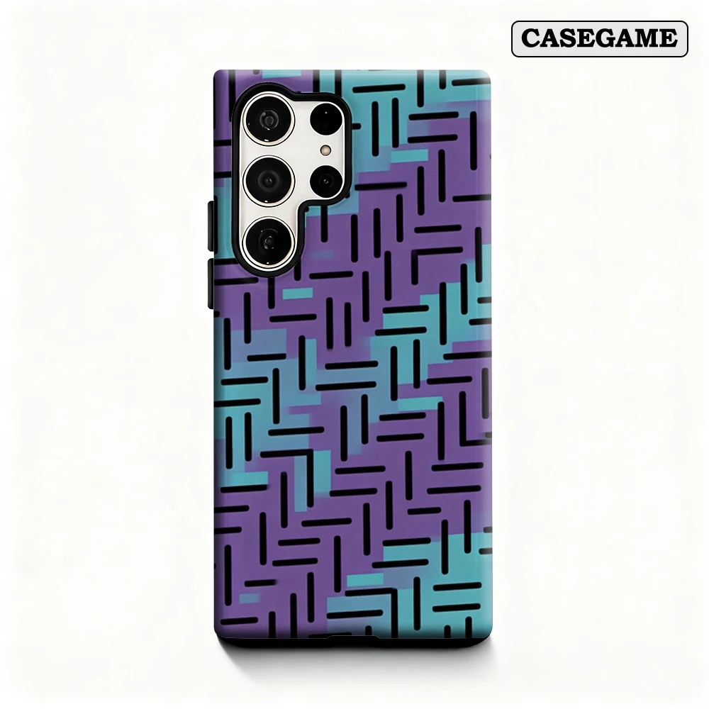Casegame Phone Case for Samsung Galaxy S26 S25 Ultra S24 Plus Shockproof Double Layer Back Purple Teal Geometric Lines Cover