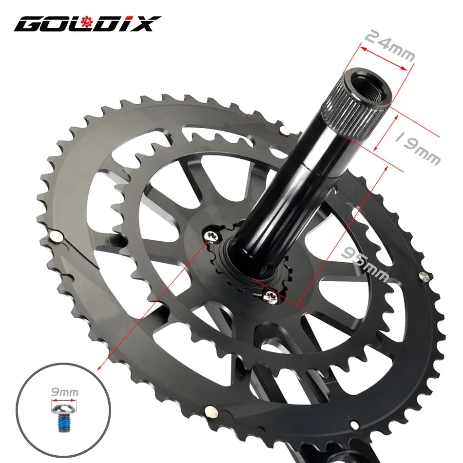 GOLDIX 165mm/170mm Ultralight Road Bike Crank for 20/22 Speed Aluminum Alloy Hollow Bicycle Crankset Double Chainring 50-34T