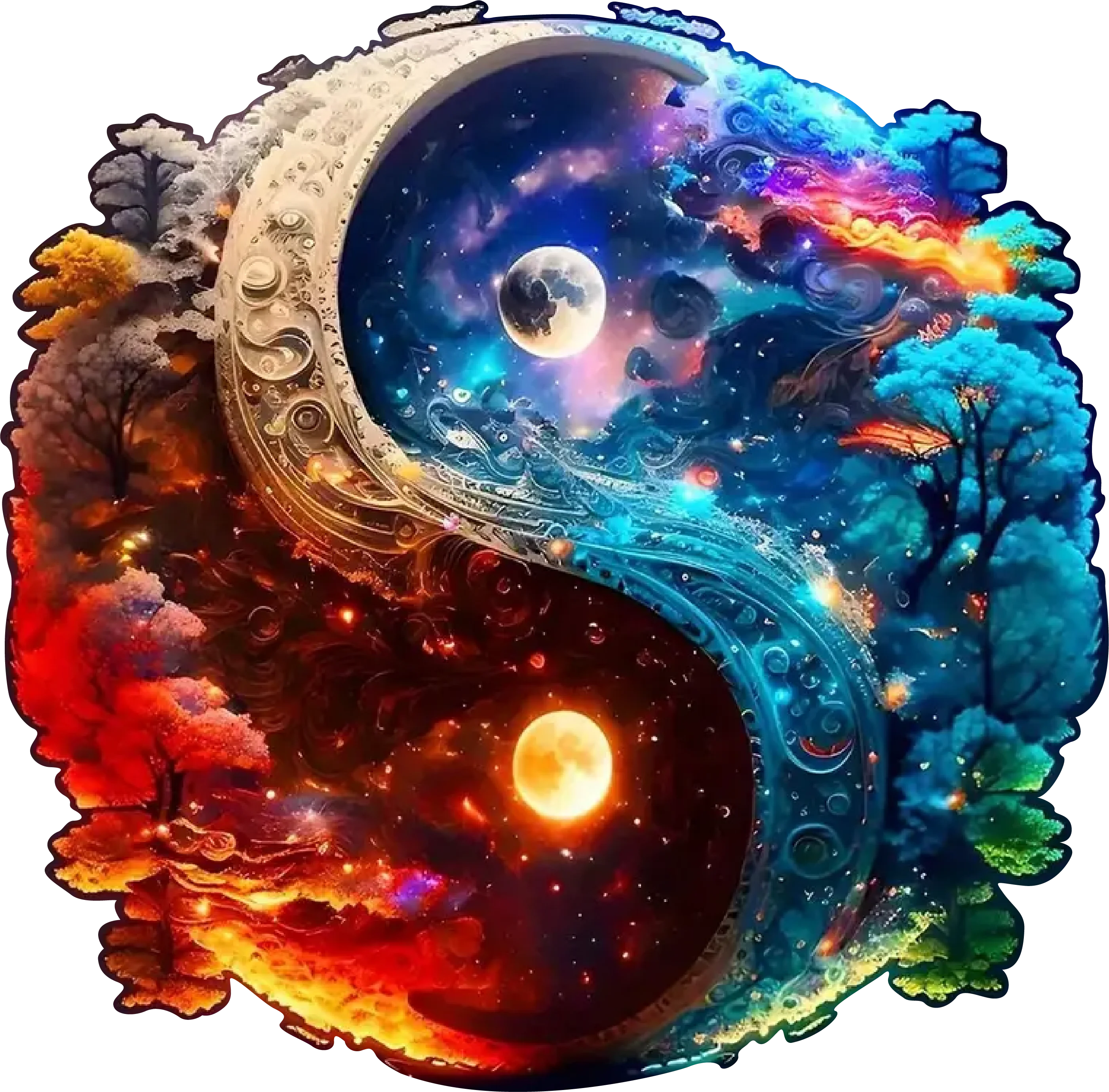 

Деревянные пазлы Инь-Ян с луной и деревом в деревянной рамке, фигурки уникальной формы для взрослых, рождественский подарок на день рождения, семья