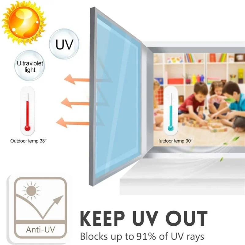 Pegatina de ventana de vidrio autoadhesiva, película de pantalla solar Anti-UV, aislamiento térmico, espejo unidireccional de verano, privacidad