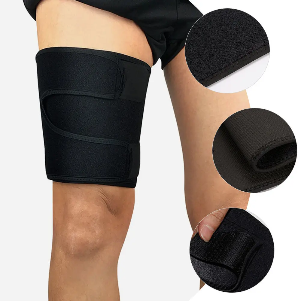 

Sports Thigh Brace Breathable Adjustable Support for Running Football Basketball Skiing Golf Biking Hiking Black