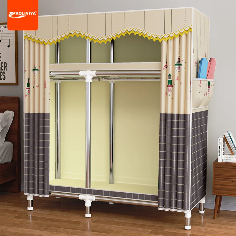 

Aoliviya Simple Wardrobe Steel Frame Thickened Dormitory Rental Room Cloth Wardrobe Simple Economical Assembly Storage Wardrobe