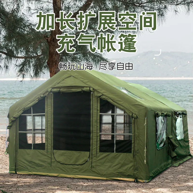 15 square meters cotton inflatable tent outdoor army green spring and summer canopy two-in-one ridge tent camping 6-10 people