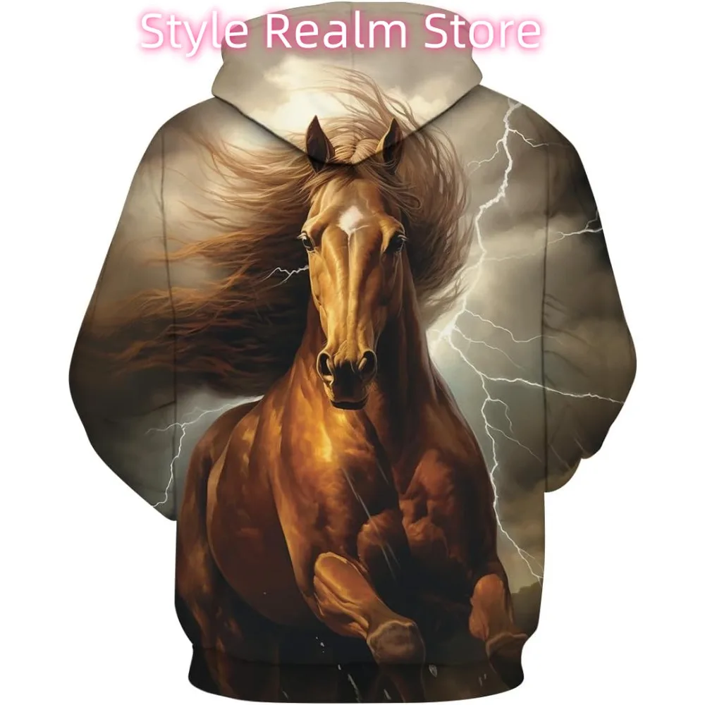 الجدة الحصان بنتيوم نمط هوديي 3D الطباعة مضحك الحيوان كم طويل سحب حبل هوديس السترة