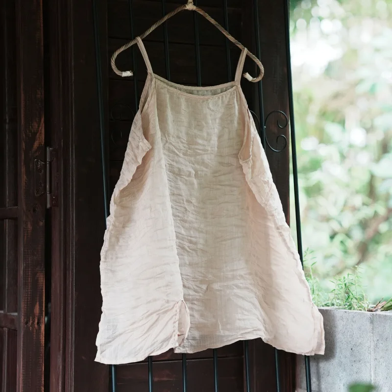 Women Loose Solid Ramie Middle Length Camis 2026 New Summer Sleeveless Japanese Style Women Casual Clothes High Quality Camis
