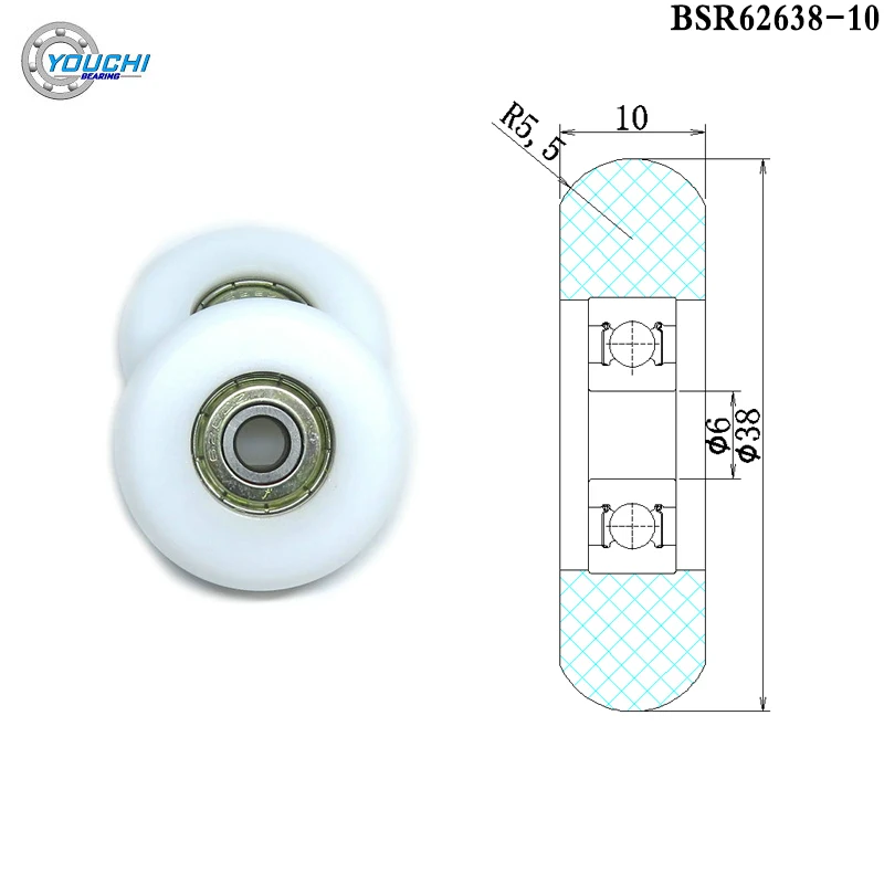 

4pcs 6x38x10 Rowing Machine Roller BSR62638-10 OD 38mm POM Rower Wheel Plastic Coated Bearing Wheels 6*38*10