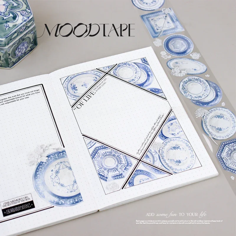 Moodtape. Celadon Journal Tape Goka Stickers Blue and White Porcelain Pet washi Stationery