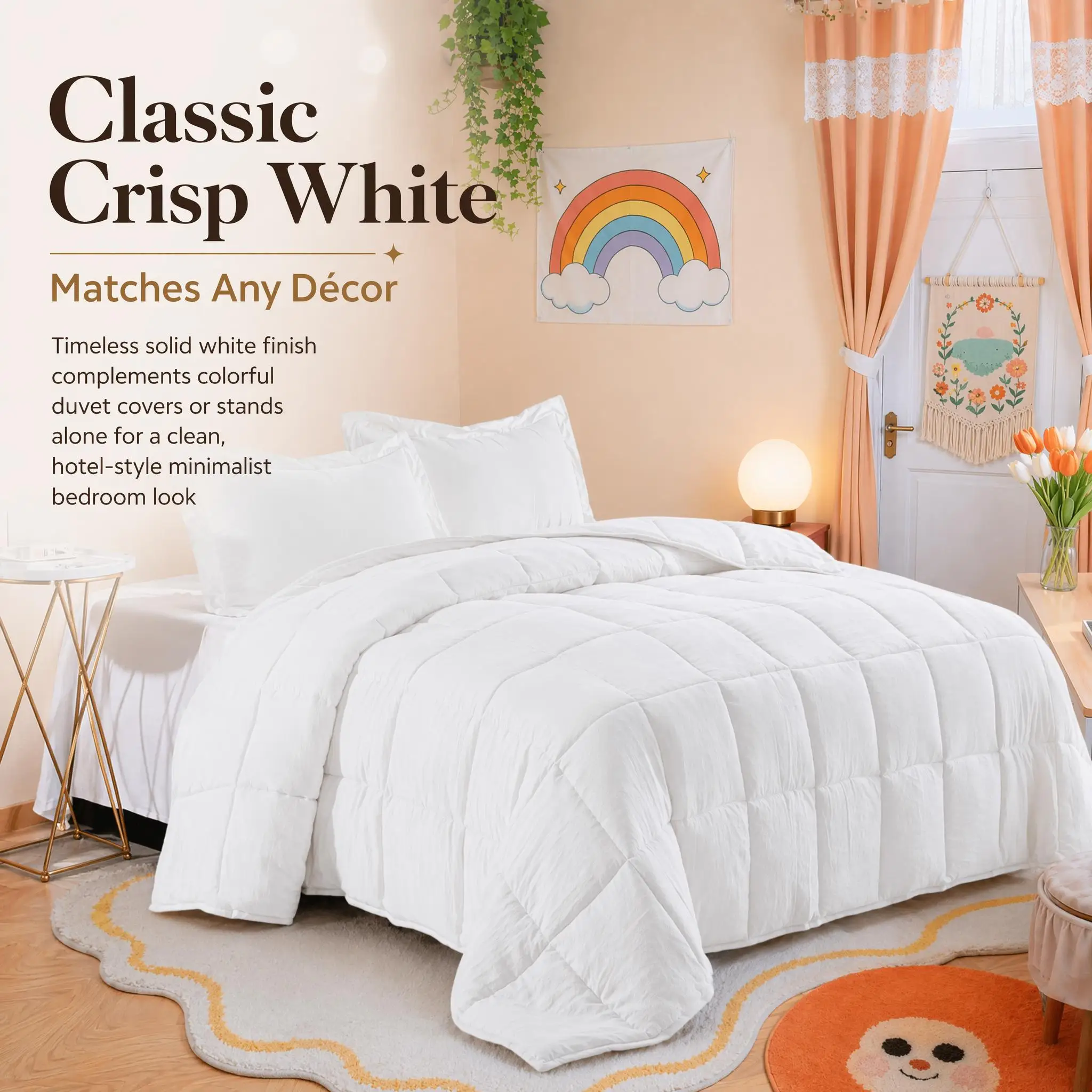 White Comforter Set Twin Size All Season Duvet Insert Down Alternative Bedding Soft Quilt with Pillowcase & 8 Tabs Breathable Blanket 88x68 Inches for Bedroom Home Decor Kids Women Gift