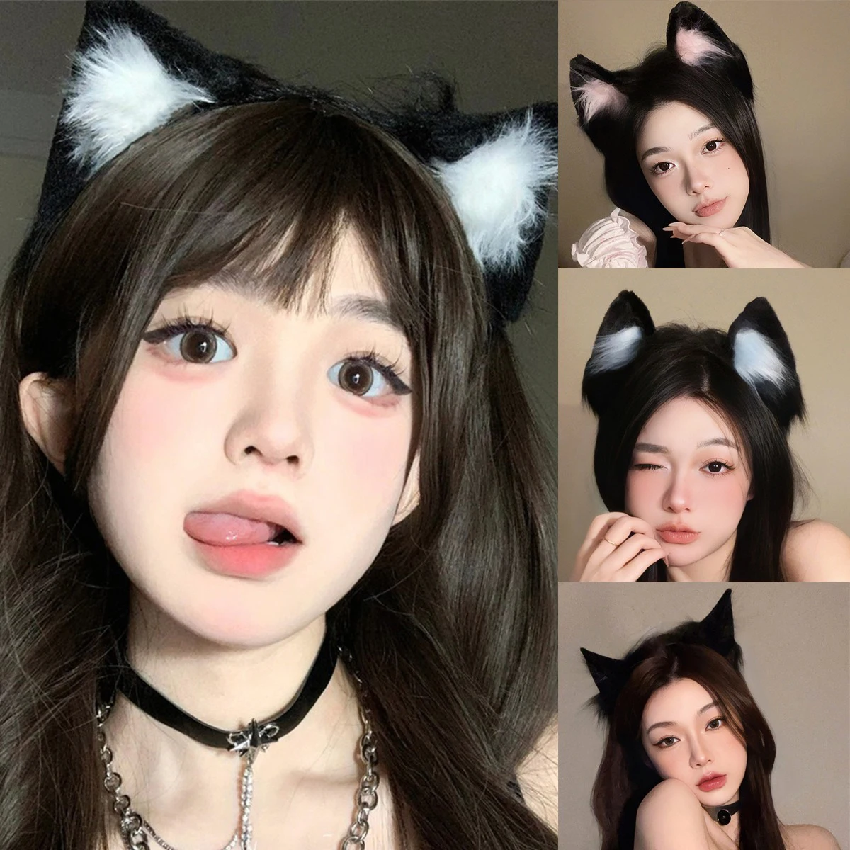 Faixa de Cabelo com Orelhas de Gato de Pelúcia Simuladas para Cosplay Acessórios de Fantasia para Festas de Halloween e Feriados Acessórios de Cabeça com Orelhas de Animal