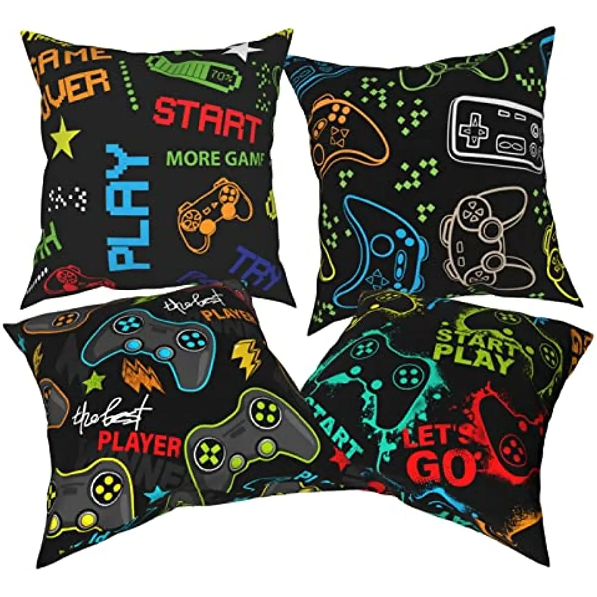 Set of 4 Gaming Gamer Gifts Pillow Cover Game Controller Throw Pillows Case Cushion Cover Decor for Boys Room Bedroom Sofa Couch