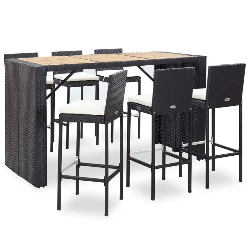 

Garden Bar Set Black (Rattan), Cream (Cushions)