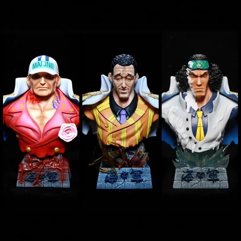 Figura de busto de los tres almirantes marinos de One Piece, Akainu, Kizaru y Aokiji, modelo coleccionable en caja para fanáticos del anime, decoración de escritorio.