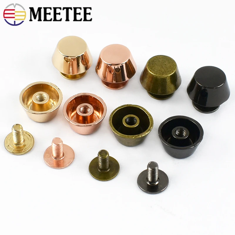 Meetee 10-50Pcs Metal Bag Rivet Screw Buckles Handbag Bottom Protecting Feet Nail Bucket Flat Studs Bag Purse DIY Leather Craft