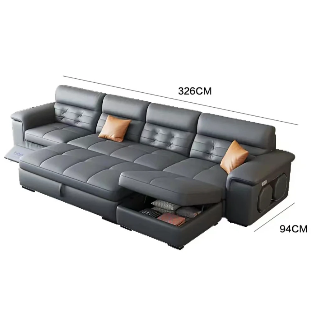 

MINGDIBAO Sectional Sofa Bed with Storage, Genuine Leather Reclining Couch, Living Room Space-Saving Convertible Sleeper Sofa