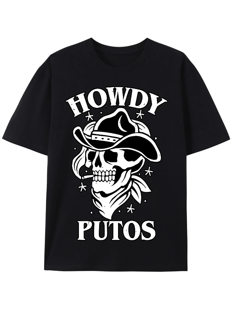 

Men's 100% cotton shirt with western cowboy print, casual short-sleeved O-neck outdoor men's T-shirt.